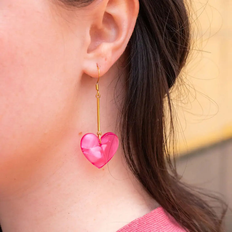 Pink Dangly Heart Earrings