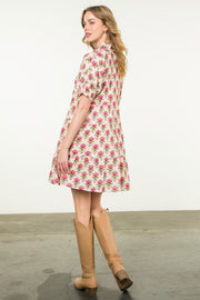 Pink Floral Collared Dress