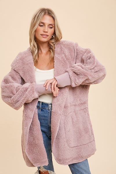 Dusty Lilac Faux Fur Hooded Jacket