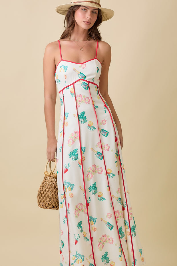 Ivory Maxi Red Trim Dress