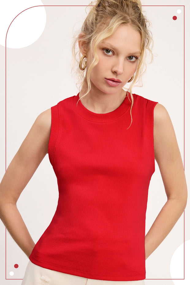 Red Crew Neck Tank Top