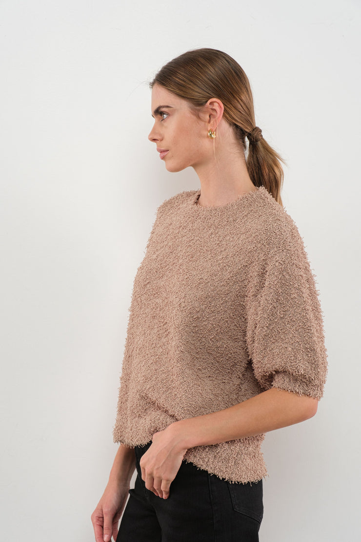 Mocha Fuzzy Puff Sleeve Sweater