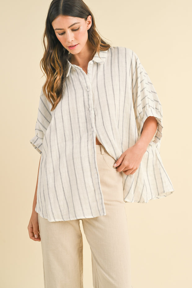 Ivory Oversized Striped Woven Blouse