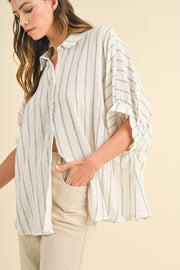 Ivory Oversized Striped Woven Blouse