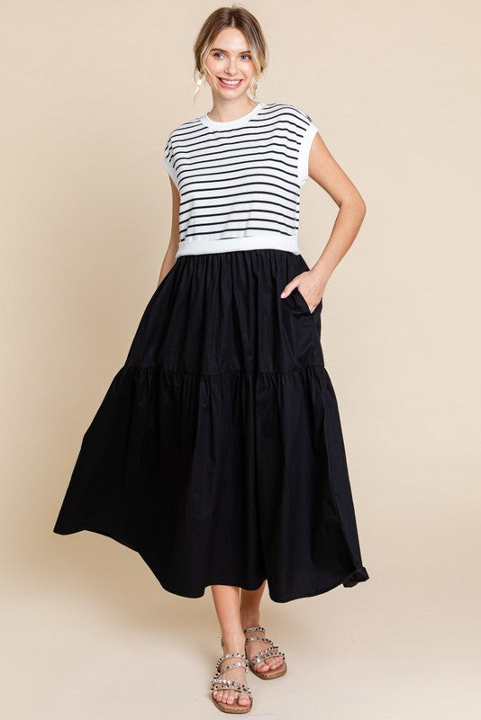 Black Striped A-Line Dress