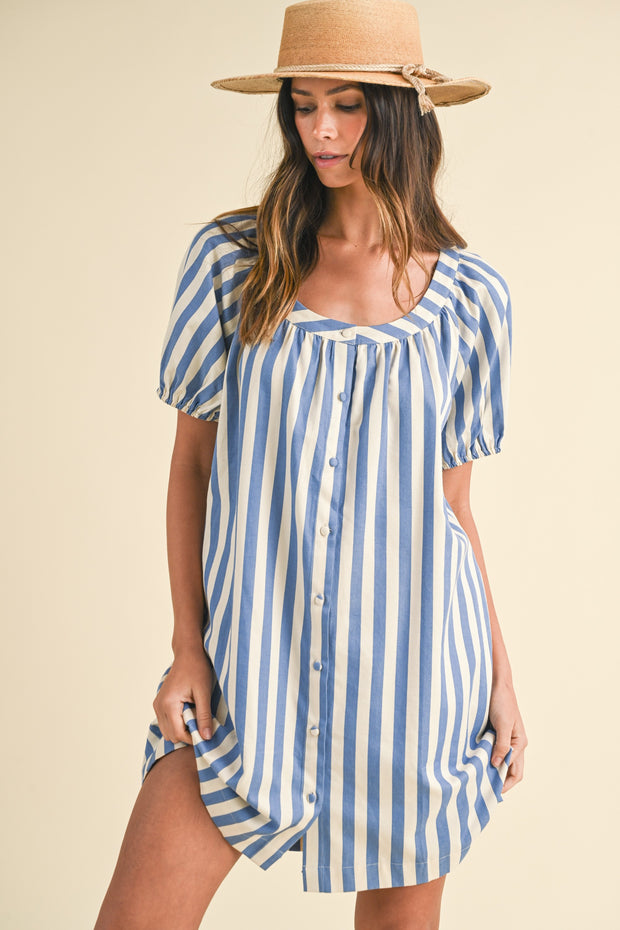 Striped Button Down Mini Dress - XL