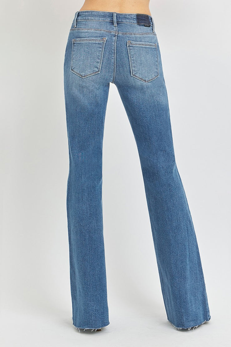 Mid Rise Flare Raw Hem Jeans