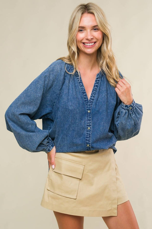 Round Neck Denim Top