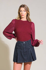 Burgundy Mesh Sleeve Top