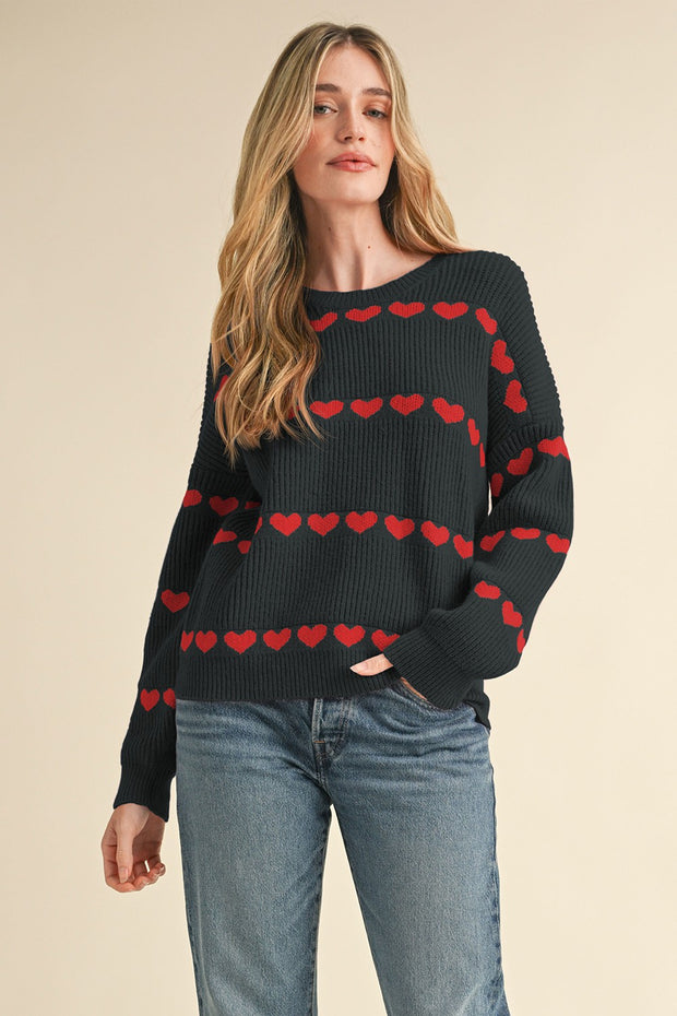 Black Heart Ribbed Knit Sweater