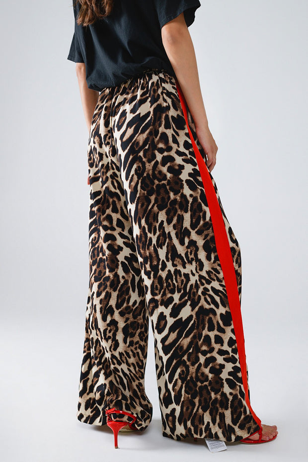 Flowy Leopard Print Stripe Detail Pants