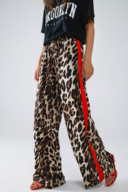 Flowy Leopard Print Stripe Detail Pants