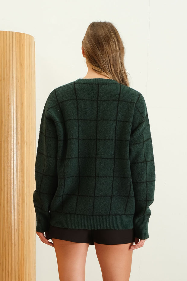 Hunter Green Grid Print Pullover Sweater