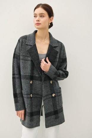 Grey Oversized Plaid Coatigan