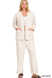 Beige Quilted Jacket and Pants Set-XL