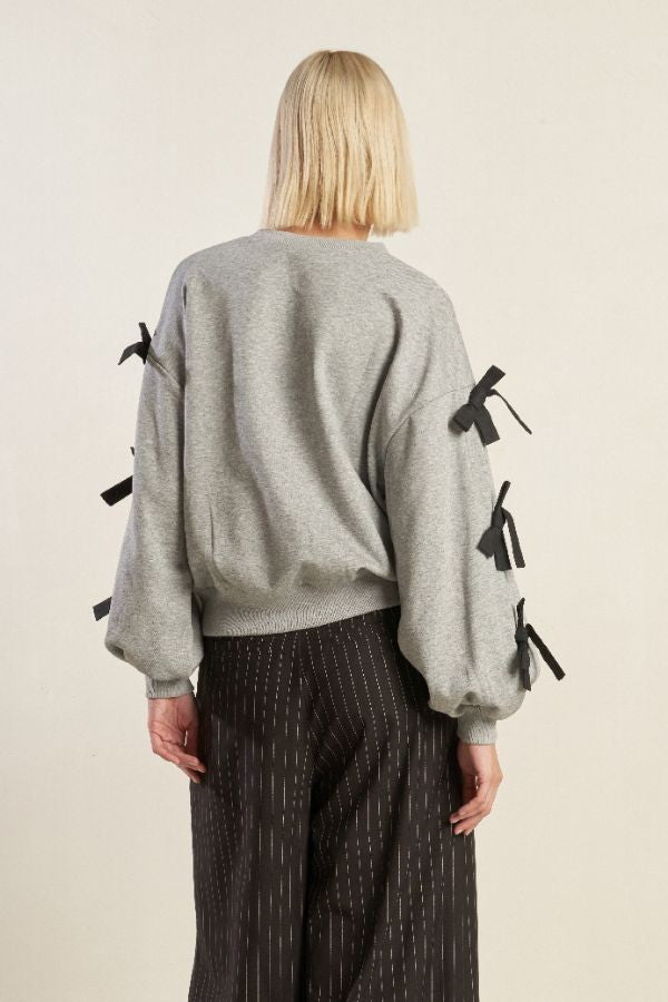 Grey Bow Detail Sweatshirt