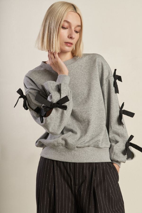 Grey Bow Detail Sweatshirt