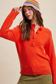 Orange Big Button Sweater