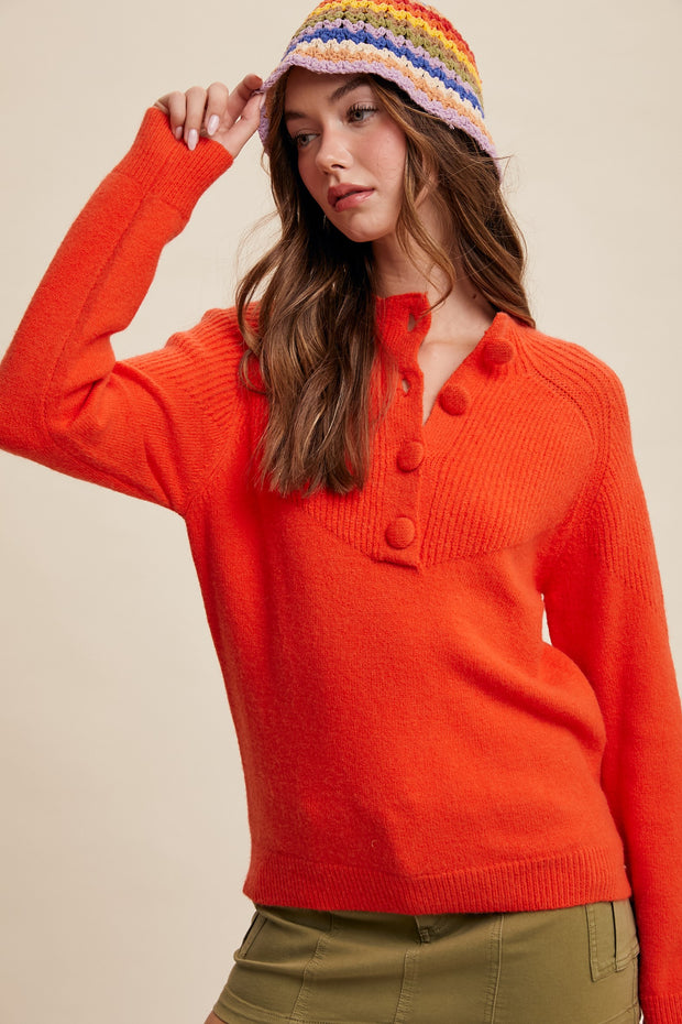 Orange Big Button Sweater