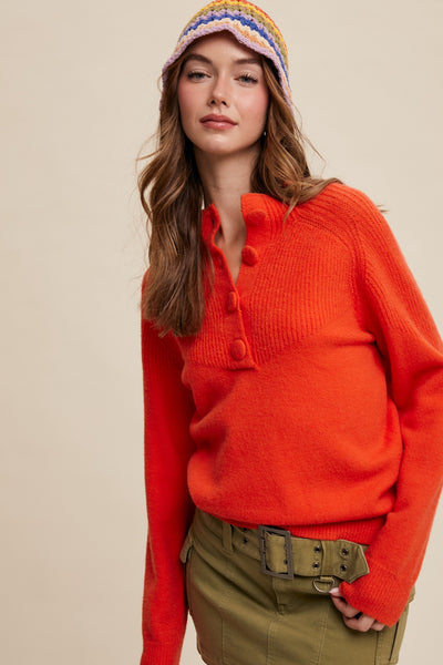 Orange Big Button Sweater