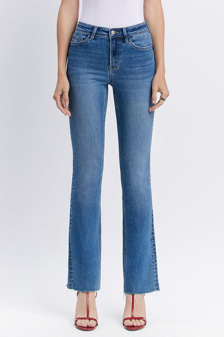 High Rise Raw Hem Bootcut Jeans