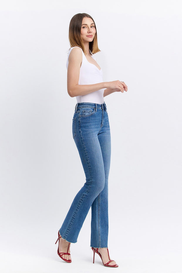 High Rise Raw Hem Bootcut Jeans