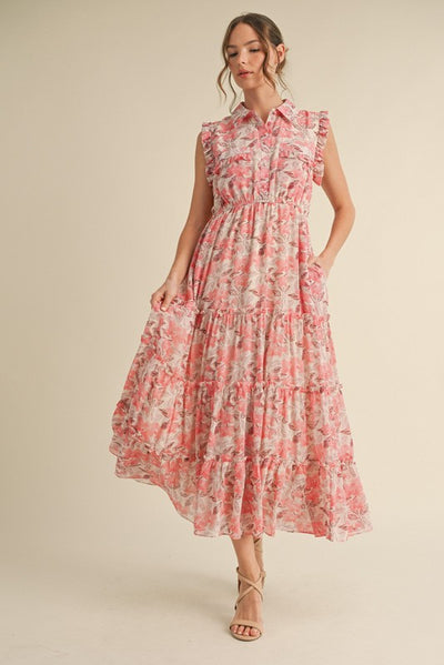 Pink Floral Chiffon Dress