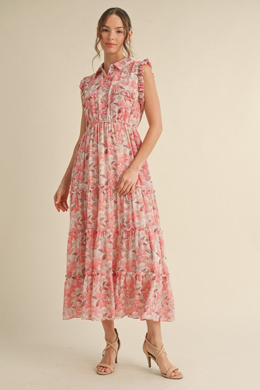 Pink Floral Chiffon Dress