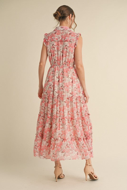 Pink Floral Chiffon Dress