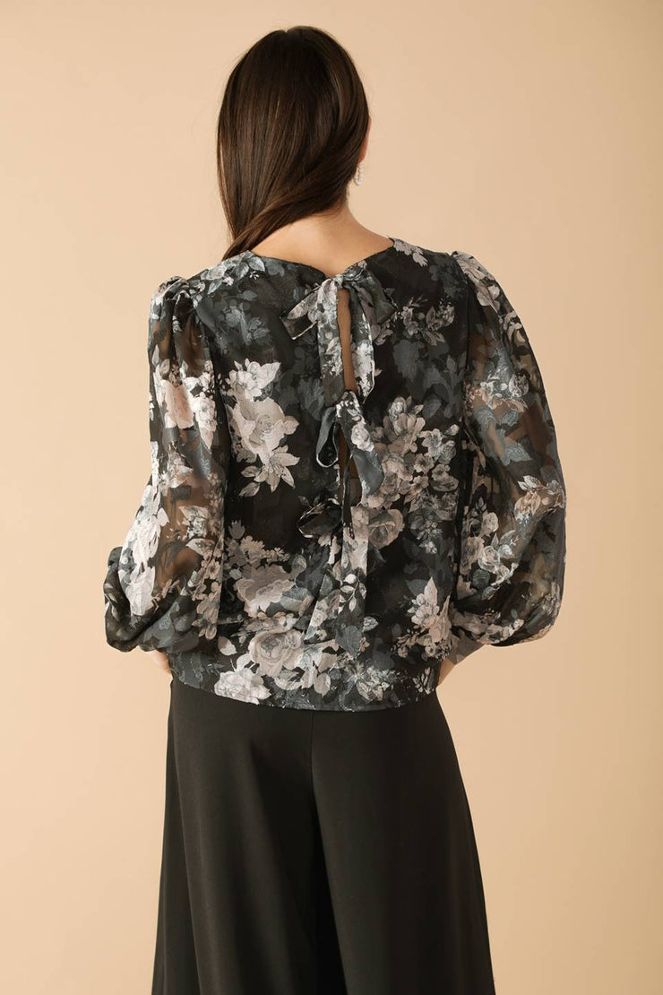 Black Floral Mesh Printed Top