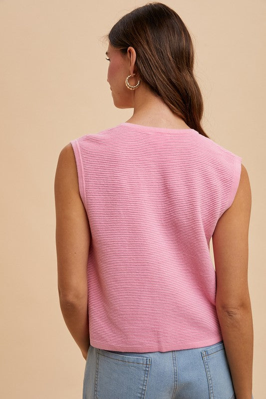 Pink Tie Front Sweater Vest