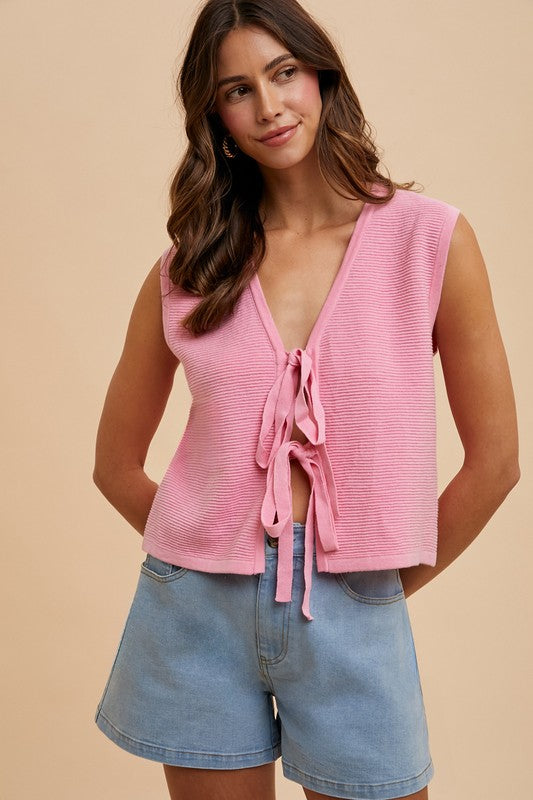 Pink Tie Front Sweater Vest