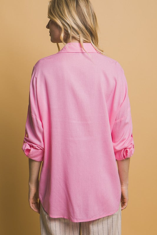 Pink Linen Oversized Shirt