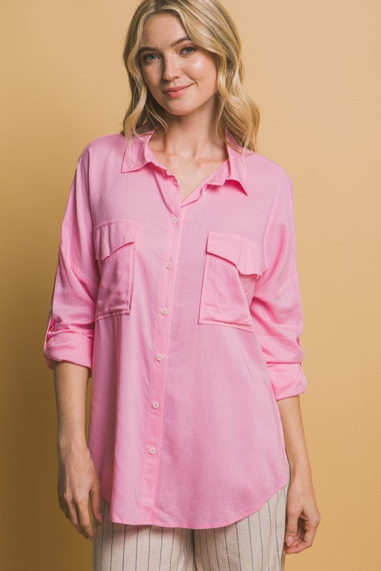 Pink Linen Oversized Shirt