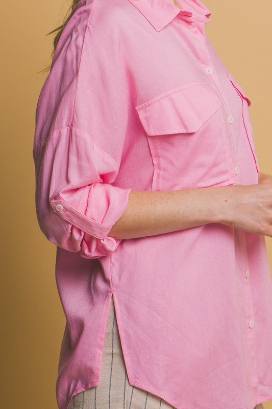 Pink Linen Oversized Shirt