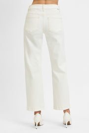 Cream Mid Rise Straight Jeans