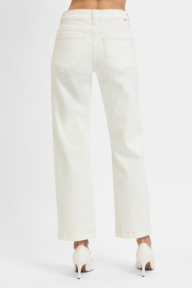 Cream Mid Rise Straight Jeans