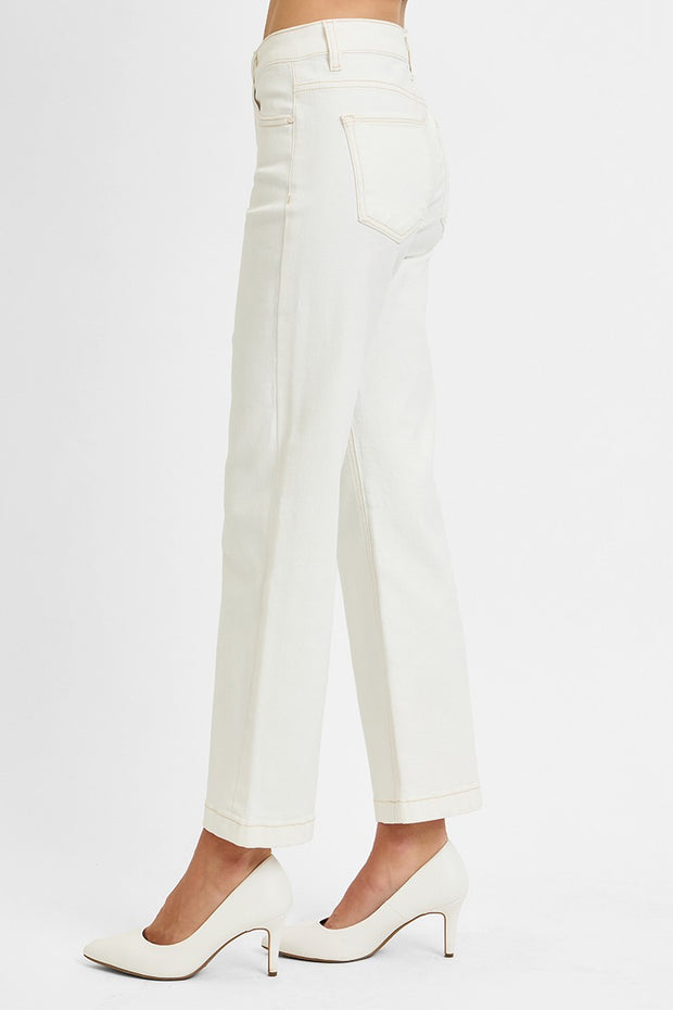 Cream Mid Rise Straight Jeans