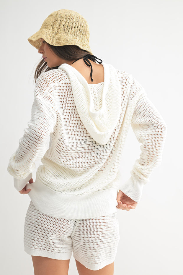 Breezy White Crochet Hoodie