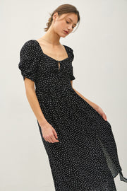 Black Dot Puff Sleeve Dress