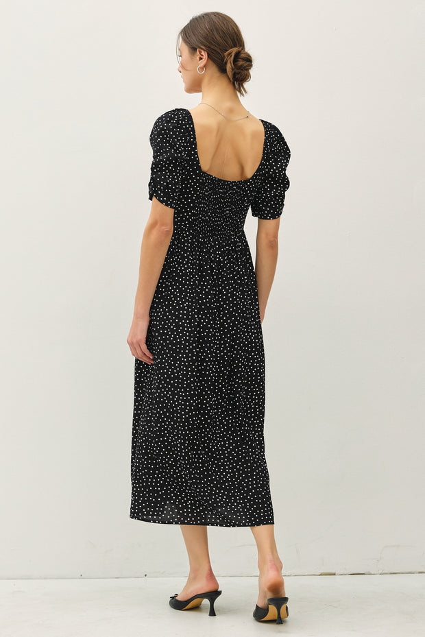 Black Dot Puff Sleeve Dress