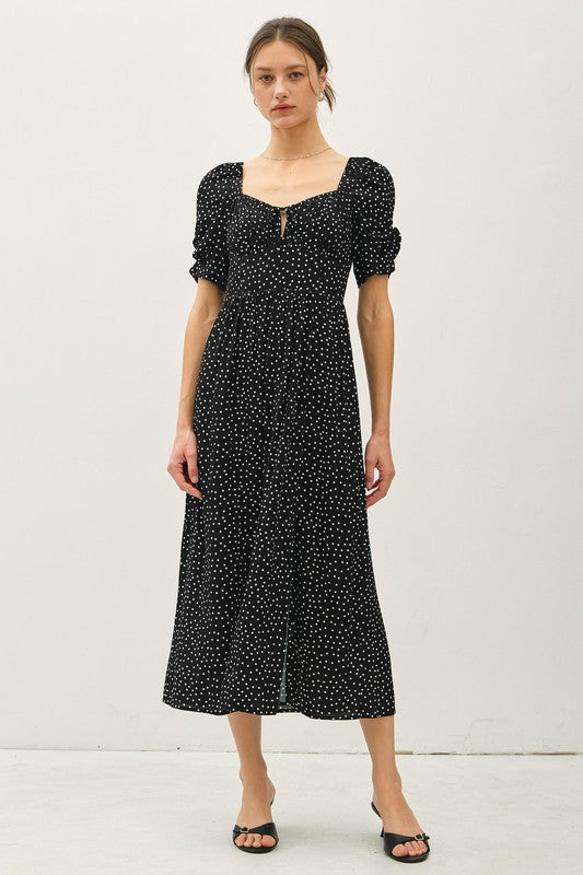 Black Dot Puff Sleeve Dress