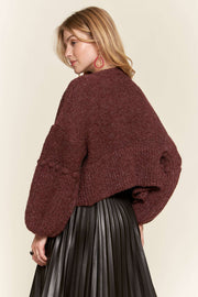 Burgundy Puff Sleeve Cardigan