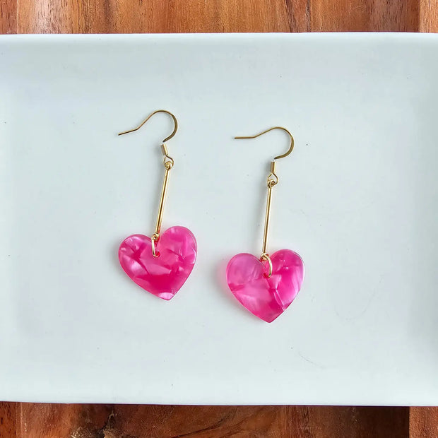 Pink Dangly Heart Earrings