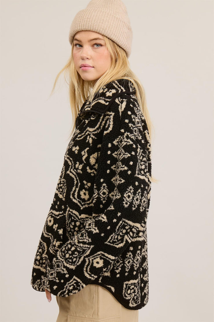 Black Paisley Sherpa Pullover