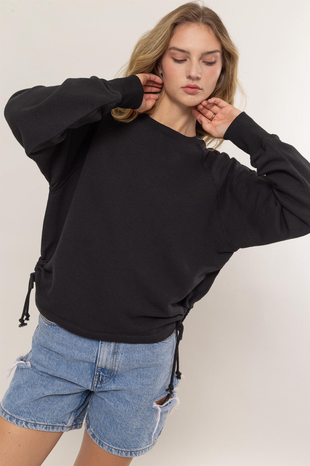 Drawstring hem sweatshirt sale