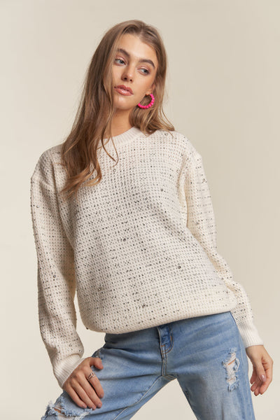 Beige Rhinestone Accent Sweater