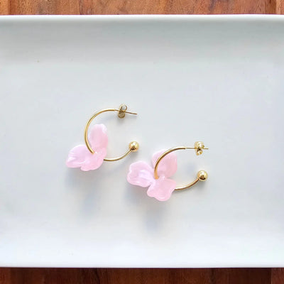 Pink Flower Magnolia Hoops