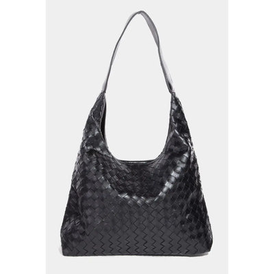 Black Woven Faux Leather Bag