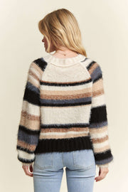 Neutral Fuzzy Striped Sweater